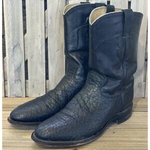 Justin Bull Hide Cowboy Boots Western Black Leather Men's 8 D